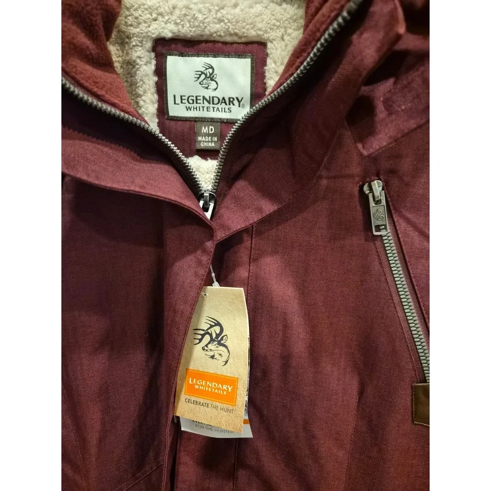 Legendary Whitetails Womens Anchorage Parka Maroon Herringbone Faux Fur Hood MD - Picture 2 of 10